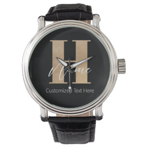Modern Monogrammed Initial H & Name Personalised Watch