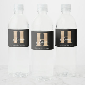 Modern Monogrammed Initial H & Name Personalised Water Bottle Label
