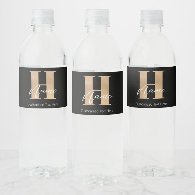 Modern Monogrammed Initial H & Name Personalised Water Bottle Label (Bottles)