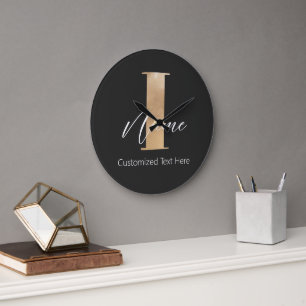Modern Monogrammed Initial I & Name Personalised Large Clock