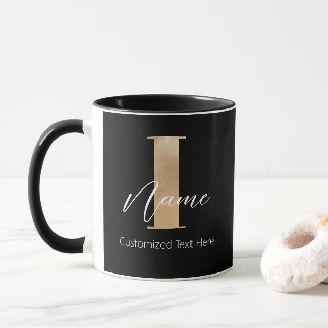 Modern Monogrammed Initial I & Name Personalised Mug (With Donut)