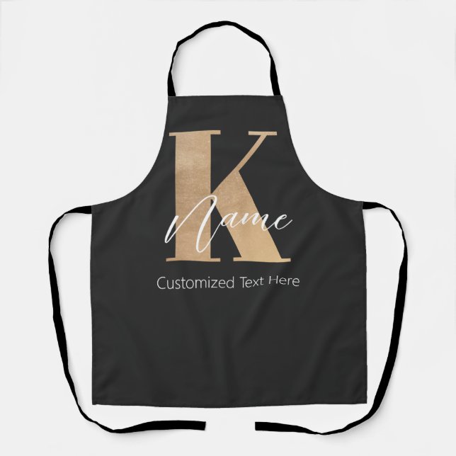 Modern Monogrammed Initial K & Name Personalised Apron (Front)