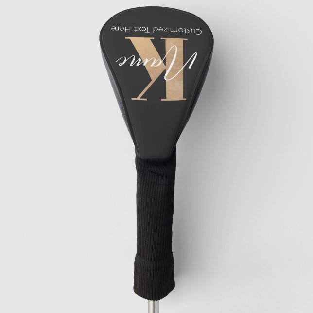 Modern Monogrammed Initial K & Name Personalised Golf Head Cover (Front)