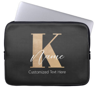 Modern Monogrammed Initial K & Name Personalised Laptop Sleeve