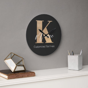 Modern Monogrammed Initial K & Name Personalised Large Clock