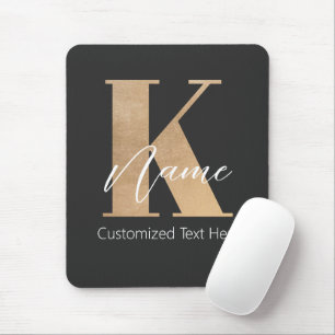 Modern Monogrammed Initial K & Name Personalised Mouse Pad