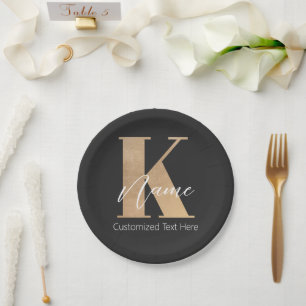 Modern Monogrammed Initial K & Name Personalised Paper Plate
