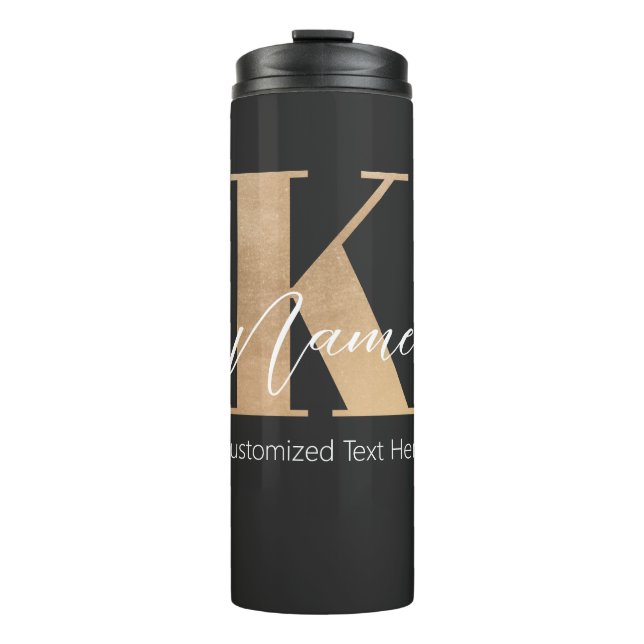 Modern Monogrammed Initial K & Name Personalised Thermal Tumbler (Front)
