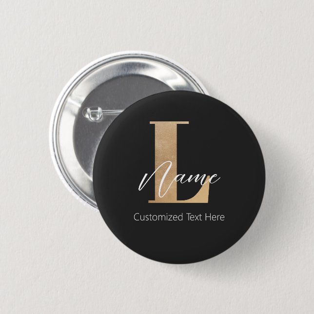 Modern Monogrammed Initial L & Name Personalised 6 Cm Round Badge (Front & Back)