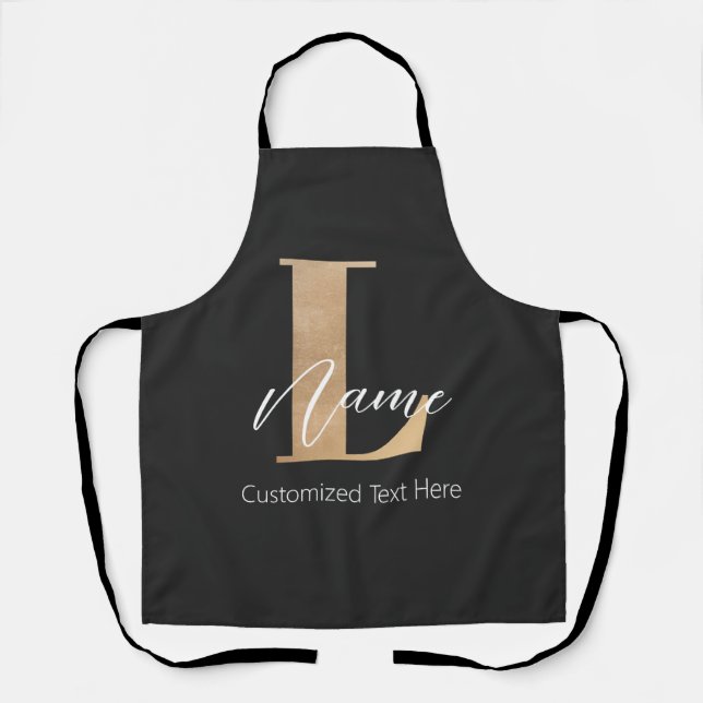 Modern Monogrammed Initial L & Name Personalised Apron (Front)