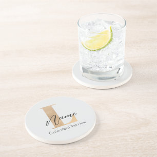Modern Monogrammed Initial L & Name Personalised Coaster