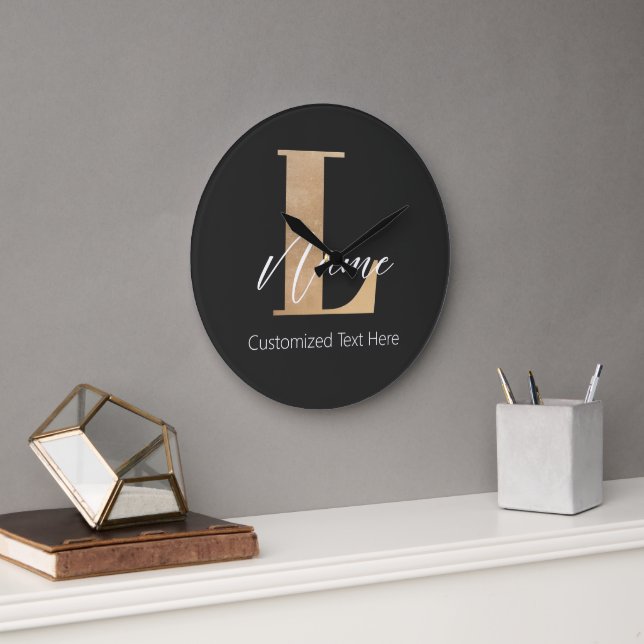 Modern Monogrammed Initial L & Name Personalised Large Clock (Office)