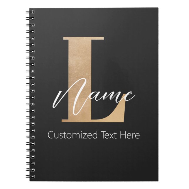 Modern Monogrammed Initial L & Name Personalised Notebook (Front)