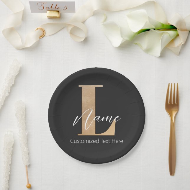 Modern Monogrammed Initial L & Name Personalised Paper Plate (Wedding)