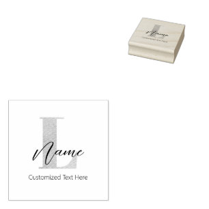 Modern Monogrammed Initial L & Name Personalised Rubber Stamp
