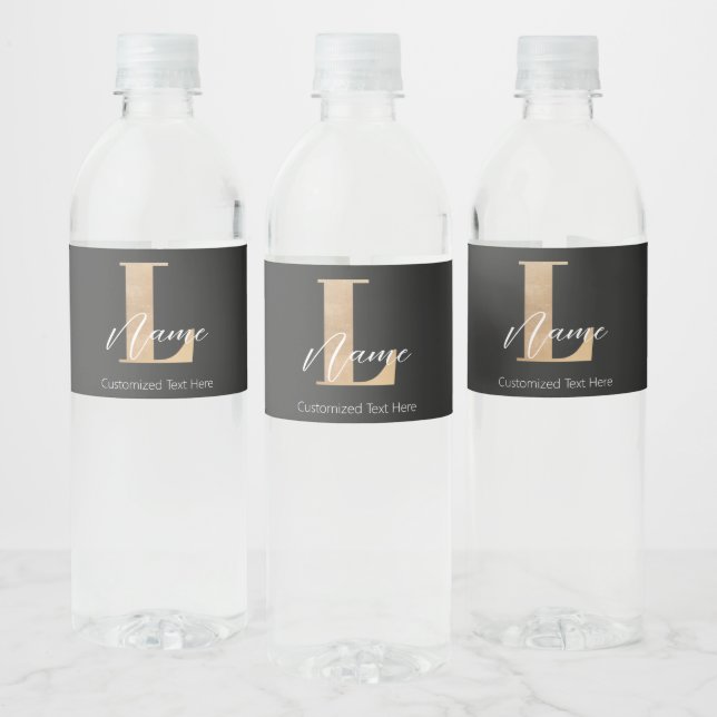Modern Monogrammed Initial L & Name Personalised Water Bottle Label (Bottles)