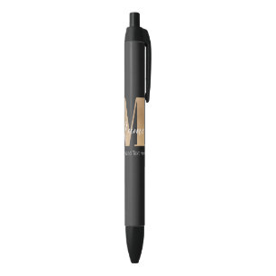 Modern Monogrammed Initial M & Name Personalised Black Ink Pen