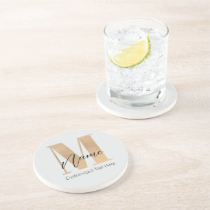 Modern Monogrammed Initial M & Name Personalised Coaster
