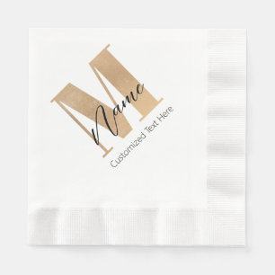 Modern Monogrammed Initial M & Name Personalised Napkin