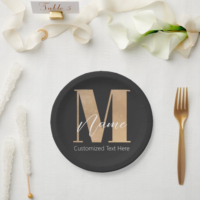 Modern Monogrammed Initial M & Name Personalised Paper Plate (Wedding)