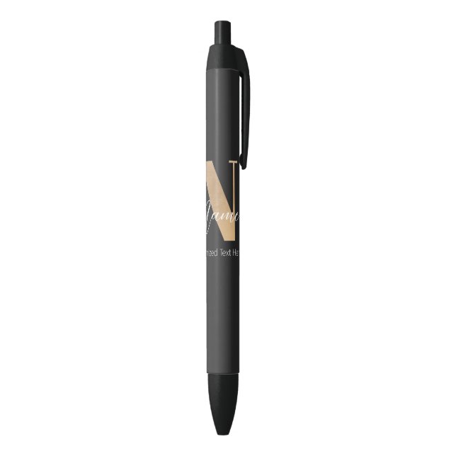 Modern Monogrammed Initial N & Name Personalised Black Ink Pen (Bottom (Vertical))