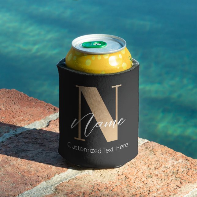 Modern Monogrammed Initial N & Name Personalised Can Cooler (In Situ Pool)
