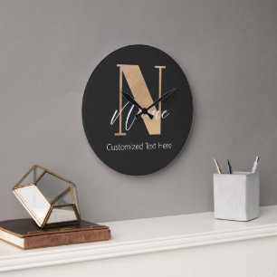 Modern Monogrammed Initial N & Name Personalised Large Clock