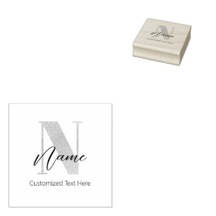 Modern Monogrammed Initial N & Name Personalised Rubber Stamp