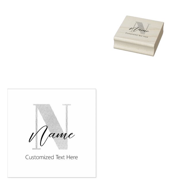 Modern Monogrammed Initial N & Name Personalised Rubber Stamp (Stamped)