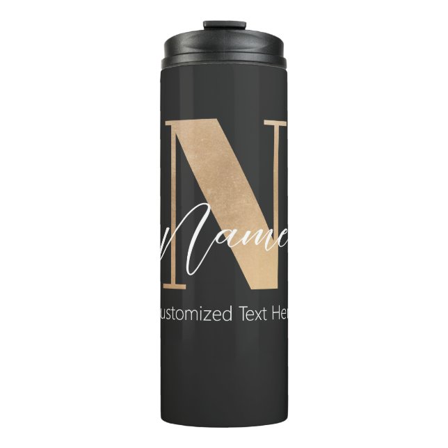 Modern Monogrammed Initial N & Name Personalised Thermal Tumbler (Front)