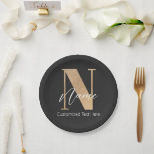 Modern Monogrammed Initial N & Name Personalized Paper Plate