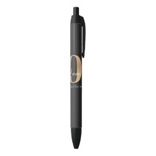 Modern Monogrammed Initial O & Name Personalised Black Ink Pen