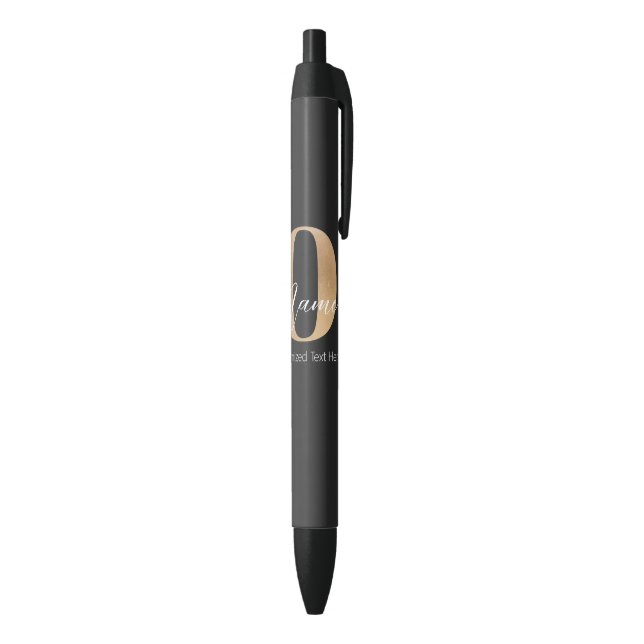 Modern Monogrammed Initial O & Name Personalised Black Ink Pen (Bottom (Vertical))