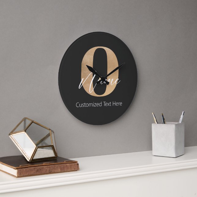 Modern Monogrammed Initial O & Name Personalised Large Clock (Office)
