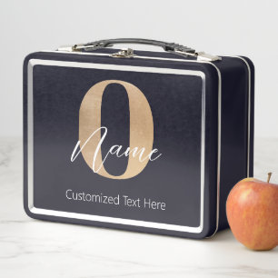 Modern Monogrammed Initial O & Name Personalised Metal Lunch Box