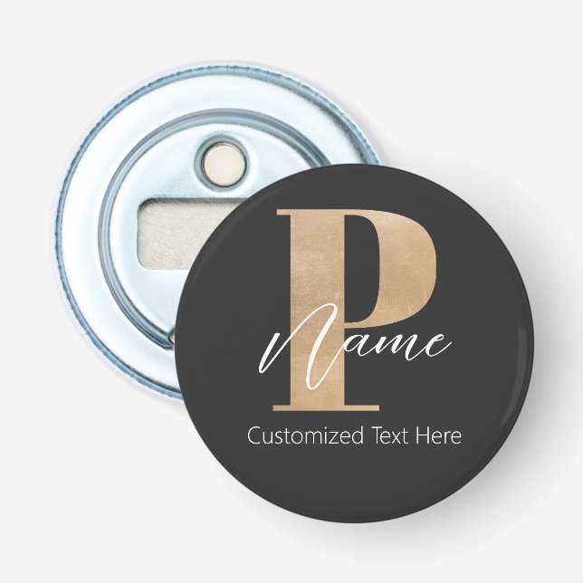 Modern Monogrammed Initial P & Name Personalised Bottle Opener (Front)