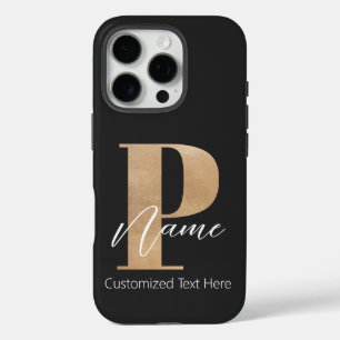 Modern Monogrammed Initial P & Name Personalised iPhone 16 Pro Case