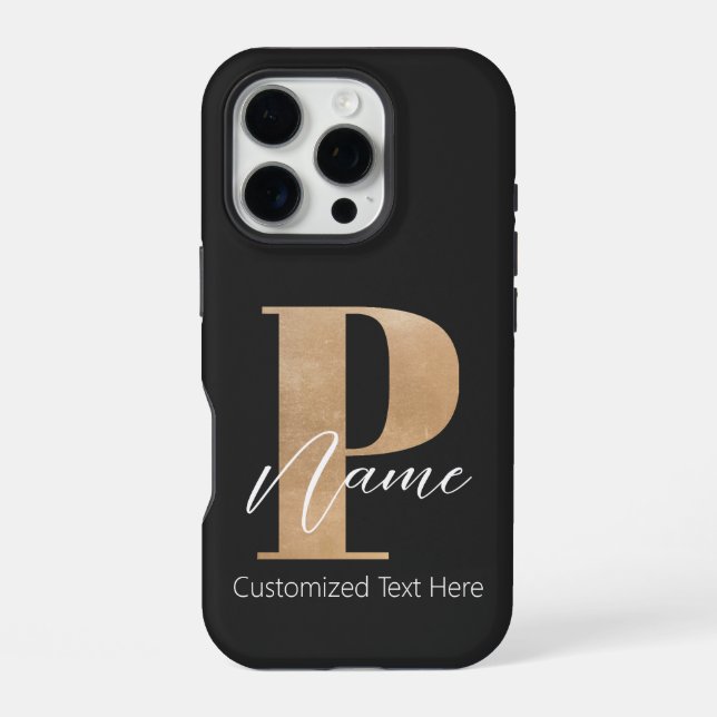 Modern Monogrammed Initial P & Name Personalised iPhone Case (Back)