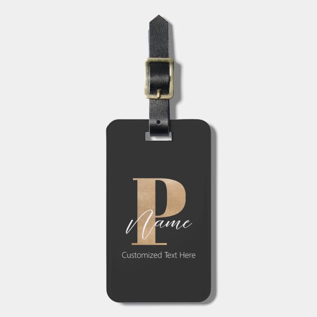 Modern Monogrammed Initial P & Name Personalised Luggage Tag (Front Vertical)