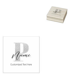 Modern Monogrammed Initial P & Name Personalised Rubber Stamp