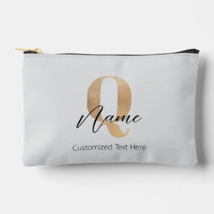 Modern Monogrammed Initial Q & Name Personalised Accessory Pouch
