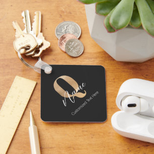 Modern Monogrammed Initial Q & Name Personalised Key Ring