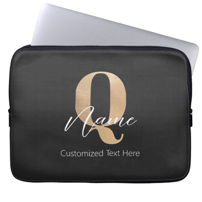 Modern Monogrammed Initial Q & Name Personalised Laptop Sleeve (Front)