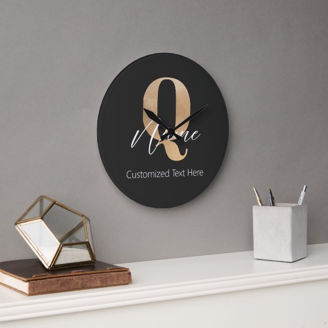 Modern Monogrammed Initial Q & Name Personalised Large Clock (Office)