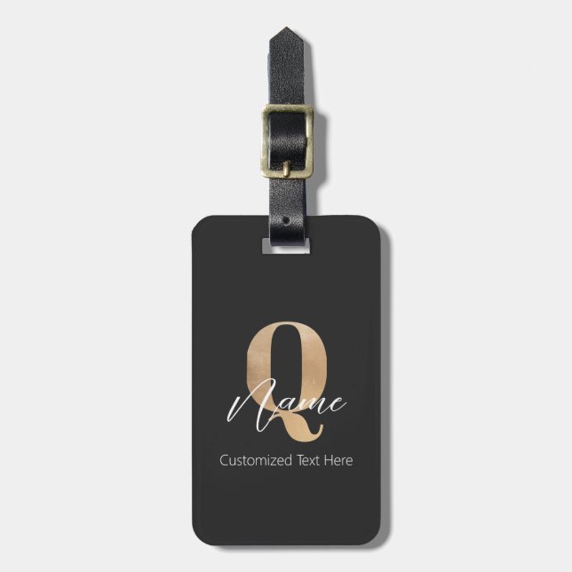 Modern Monogrammed Initial Q & Name Personalised Luggage Tag (Front Vertical)