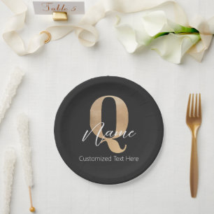 Modern Monogrammed Initial Q & Name Personalised Paper Plate