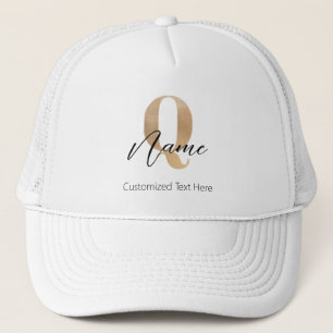 Modern Monogrammed Initial Q & Name Personalised Trucker Hat