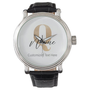 Modern Monogrammed Initial Q & Name Personalised Watch