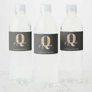 Modern Monogrammed Initial Q & Name Personalised Water Bottle Label