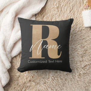 Modern Monogrammed Initial R & Name Personalised Cushion